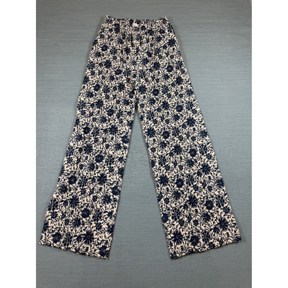 Primark Paula Echevarria Floral Wide Leg Pants Navy Blue Cream XS NWT